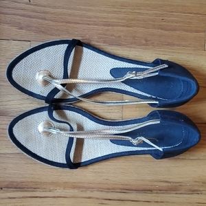 Colin Stuart Espadrille Sandals Black & Gold Size 10